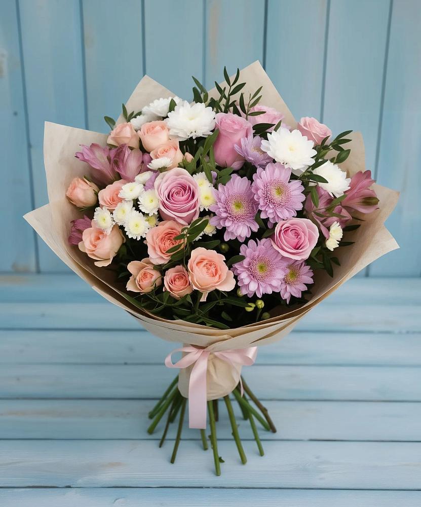 Букет цветов из: Хризантемы, Розы и Альстромерии в Северном
