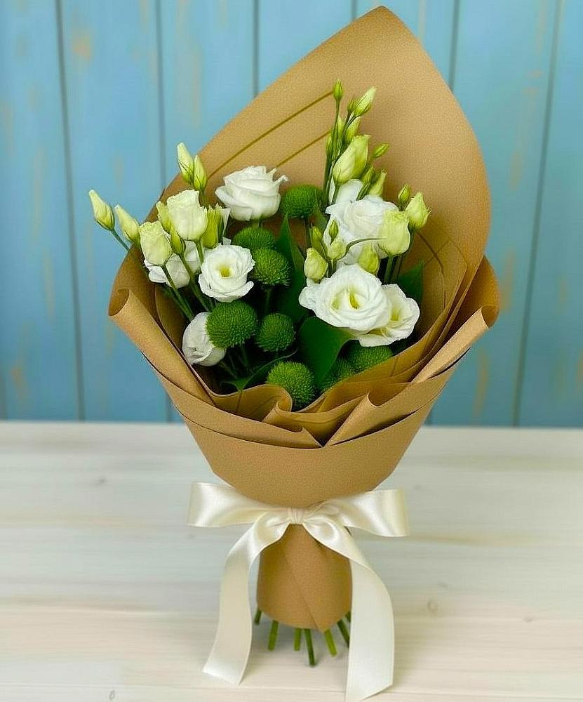 Букет цветов из: Хризантемы и Лизиантусы в Северном