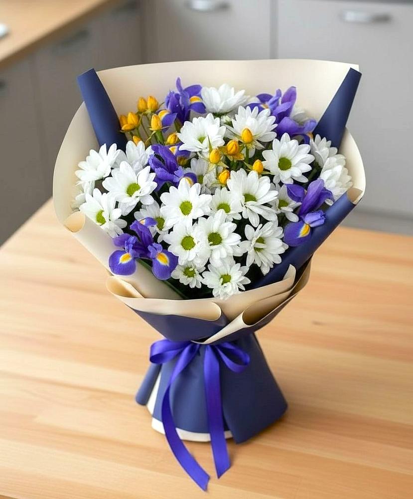 Букет цветов из: Розы, Ирисы и Хризантемы в Северном