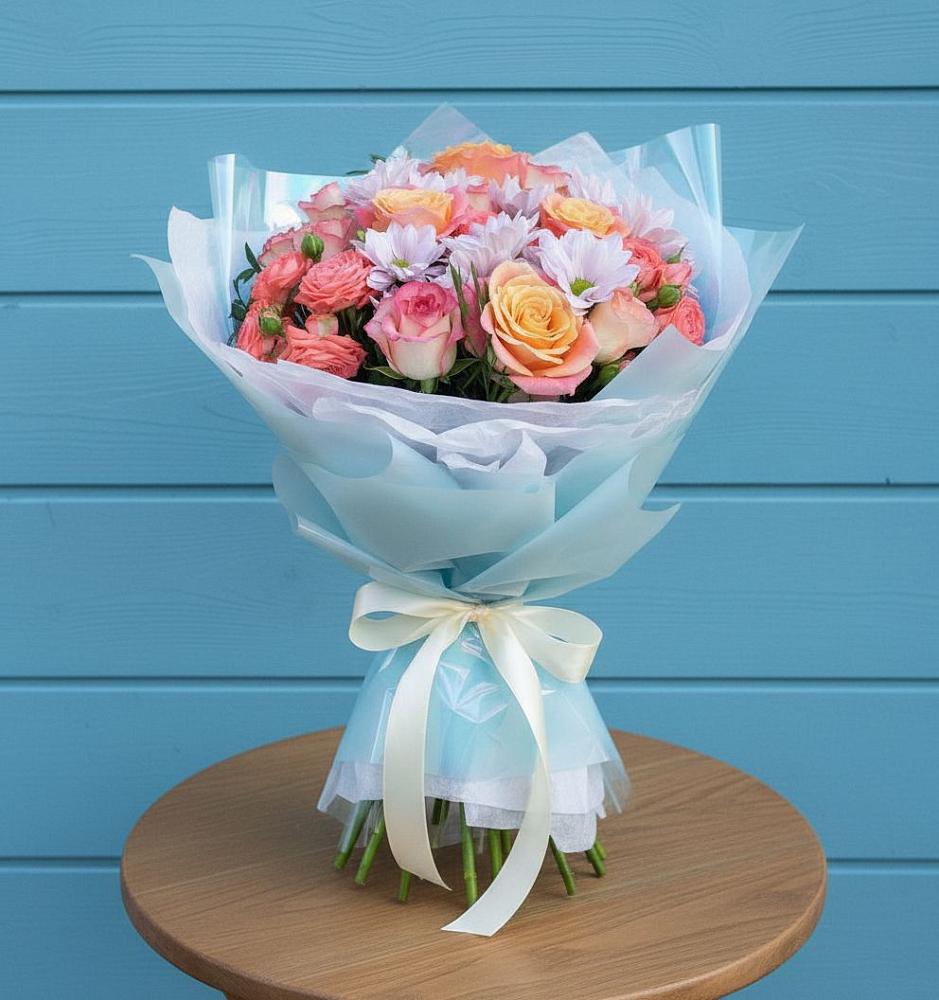 Букет цветов из: Хризантемы и Розы в Северном